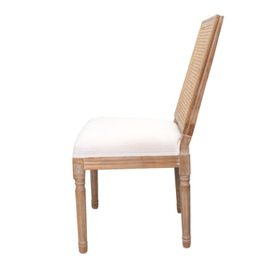 Silla French XV - Respaldo Rattan, Asiento Lino Hueso